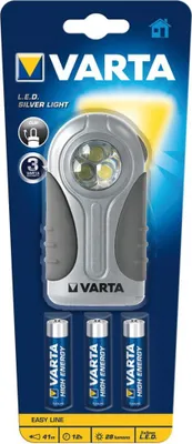 Obrázek produktu pro Varta LED Silver Light 3AAA - ruční blikačka - černá - stříbrná - průhledná - akrylonitrilbutadienstyren (ABS) - LED - 3 žárovky - 0,25 lm