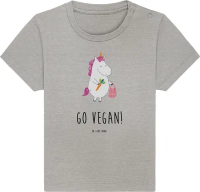 Produktbild von Mr. & Mrs. Panda Babyshirt Einhorn Vegan 0. - 6. Monat - Heather Grey - Geschenk, Kinder Oberteil, Unicorn, Baby Kurzarmshirt, Kleinkind T-Shirt, Gesund essen, Leben,
