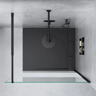 Produktbild von Mai & Mai Walk-In-Duschwand 10mm Glaswand ESG-Sicherheitsglas Teilsatiniert & NANO-Versiegelung 120x200 cm Wandprofil Schwarz