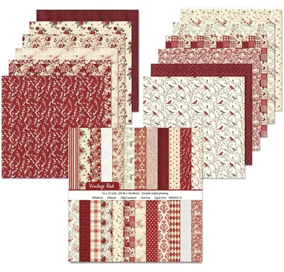 Productafbeelding van 24 Vellen Dubbelzijdig Scrap-Papier 30,5 x 30,5 cm Rood