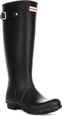 Produktbild von Hunter Original Tall Back Logo In Black Red For Women – 6 UK - 39 EU - 8 US / Black Red