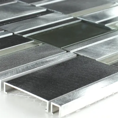 Produktbild von Mosaikfliesen Aluminium Glas Grau Silber