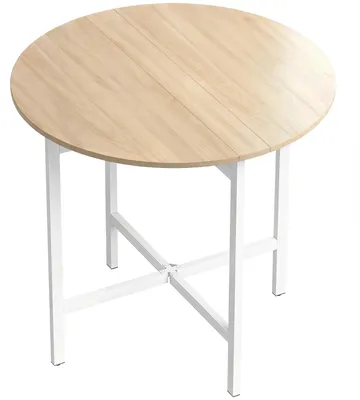 Produktbild von Klappbarer Esstisch, 80 cm Runder Klapptisch mit Stahlrahmen, Platz für 2-4 Personen, Naturholz-Optik