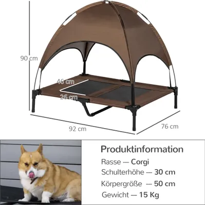 Produktbild von PawHut Haustierbett mit Baldachin Erhöhtes Hundebett Hundeliege outdoor Kaffee