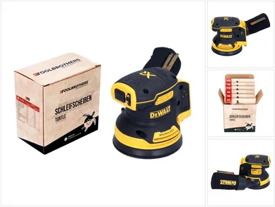 Immagine prodotto di Levigatrice rotorbitale a batteria DeWalt DCW 210 N 18 V 125 mm brushless solo + 1 set di dischi abrasivi Toolbrothers TURTLE