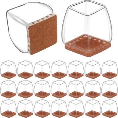 Produktbild von 36 Stück transparente Stuhlbeinkappen aus Silikon für quadratische Möbelbeine (20-30 mm)