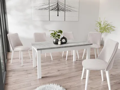 Produktbild von Moderner Rechteckiger Ausziehbarer Esstisch - Platzsparend - Weiße Holzbeine - 160 bis 240 cm - Hergestellt in EU - 160 x 90 cm - Grau Beton