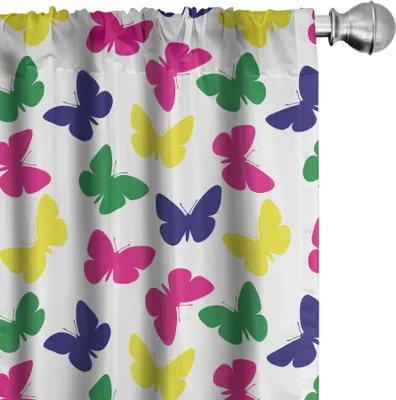 Produktbild von ABAKUHAUS Modern Vorhänge, Gardinen, Regenbogen-bunte Schmetterlings-romantische Kinderkindergrafik, 2 Stück 75 x 245 cm, Dunkelblau Gelb