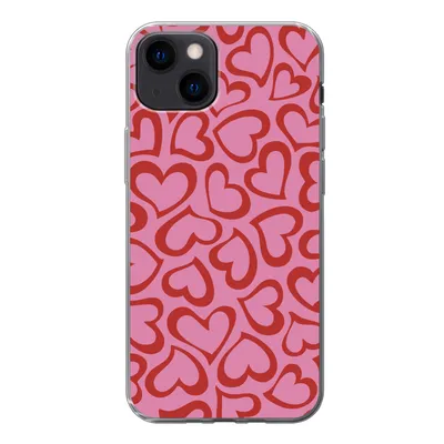 Produktbild von MuchoWow® Handyhülle Schutzhülle Hülle für iPhone 13 Eine Illustration der Tapete mit roten Herzen Silikon Softcase Handy Hülle - Karteninhaber