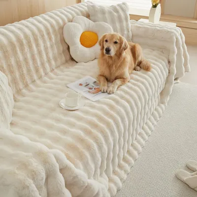 Immagine prodotto di Copridivano in peluche 3 posti 180*300 cm Copridivano Protezione per divano Morbido Spesso Caldo per l'inverno, divano, letto, camera da letto, soggiorno, bianco crema