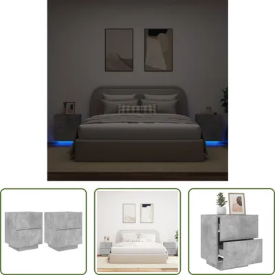 Produktbild von The Living Store Nachttische mit LED-Leuchten 2 Stk. Betongrau Holzwerkstoff