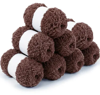 Produktbild von Chenille Wolle 8x50g Kamelfarbe, Flauschgarn zum Stricken & Häkeln, Weiches Garn für DIY Projekte