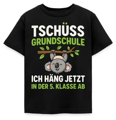 Produktbild von Spreadshirt Tschüss Grundschule Koala 5. Klasse Kinder T-Shirt, 98/104 (3-4 Jahre), Schwarz