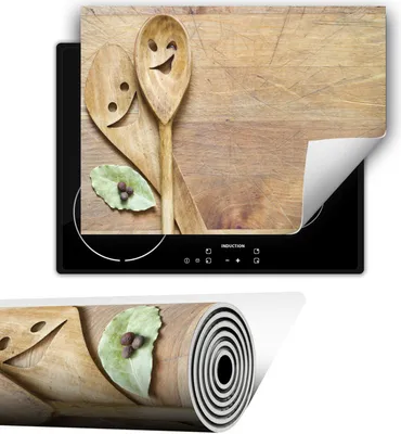Immagine prodotto di Copripiastra copripiano cottura in Vetroceramica 80x52 cm Tappetino antiscivolo Roll-up, cucchiaio di legno