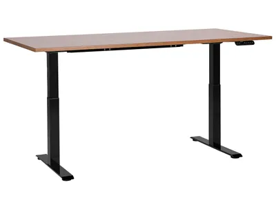 Obrázek produktu pro BELIANI Výškově nastavitelný psací stůl tmavé dřevo deska stolu černý ocelový rám 180 x 80 cm elektrické nastavení výšky moderní kanceláře