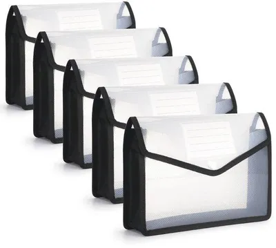 Productafbeelding van Ibenzoa® A5 Documentenmap 5-delige set – waterdicht kunststof, uitbreidbaar (6 cm), drukknopsluiting, semi-transparant, sleuf voor pasjes, 24,5 x 19,1 x 8,9 cm