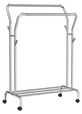 Productafbeelding van Kledingrek met wielen – 2 kledingstangen – zilver – 90 x 45 x 160 cm