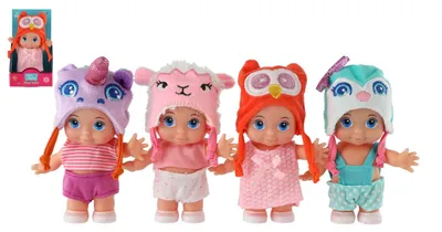 Image de Poupée/bébé avec chapeau, en plastique, corps rigide, 15 cm. 4 modèles différents, présentés dans une boîte de 9x16x6 cm