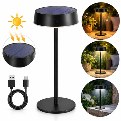 Immagine prodotto di Lampada da tavolo ricaricabile Lampada LED solare senza fili Impermeabile Luce notturna ricaricabile Decorazione per interni all'aperto soggiorno camera da letto scrivania, Nero