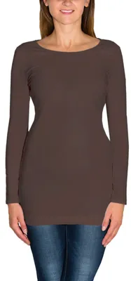 Produktbild von Alkato Damen Langarm Longshirt Langarmshirt Tunika Basic Shirt, Farbe: Hellbraun, Größe: XL
