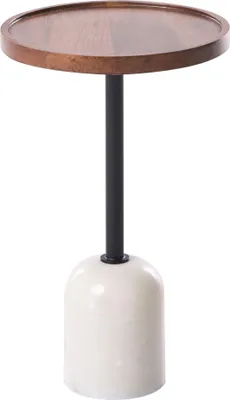 Produktbild von BELIANI Beistelltisch Braun u. Weiß Metall Mangoholz Marmor Standfuß Rund ø 40 cm Modern Sofatisch Salontisch Wohnzimmertisch Dekotisch