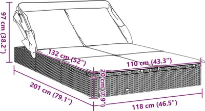 Produktbild von vidaXL 2-Personen-Sonnenliege mit Dach Schwarz 213x118x97 Poly Rattan