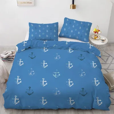 Obrázok produktu pre Sada posteľnej bielizne 155x220 cm, 3-dielna, mikrovlákno, motív kotvy, zapínanie na zips