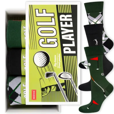 Produktbild von 3 Paar Herrensocken aus Baumwolle Gr. 40-45 mit GOLF-Motiv von SOXO – Geschenke für Männer