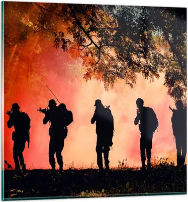 Produktbild von Bilder auf glas - Soldat Gewehr - 40x40cm - Glasbilder - Wandbilder - Bilder - Kunstdruck - zum Aufhängen bereit - Wanddekoration aus Glas - Glas Bilder - Wandbild auf Glas - Einteilig - GAC40x40-3977