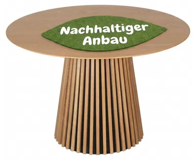 Produktbild von Esstisch Holz rund Ø 120 cm Natur Oak Esszimmertisch Eiche -, Lamellengestell