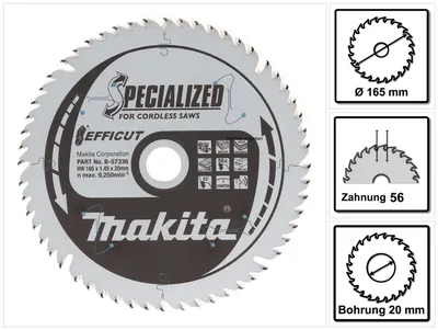 Immagine prodotto di Makita B-57336 Lama EFFICUT 165x20x56Z