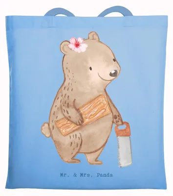 Produktbild von Mr. & Mrs. Panda Schultasche Schreinerin Herz - Sky Blue - Geschenk, Shopping Tasche, Einkaufstasche, Jutebeutel, Laptoptasche