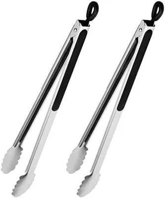 Image de Pince à barbecue en acier inoxydable, 43 cm, résistante à la chaleur, antidérapante, lot de 2
