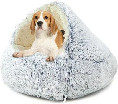 Produktbild von Hundebett mit Kapuze und Polster, weich, waschbar, klein