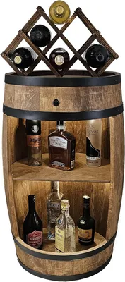Produktbild von Fassbar LED mit Weinhalter - Weinregal - Holzfass Hausbar 80cm - Rustikaler deko Barschrank Weinständer – Fass, Bar Whisky, Bierfass Weinschrank (Wenge)
