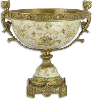 Produktbild von Eine mit Bronze verzierte Porzellanschale auf einem Ständer Replikat Retro Design Dekoration