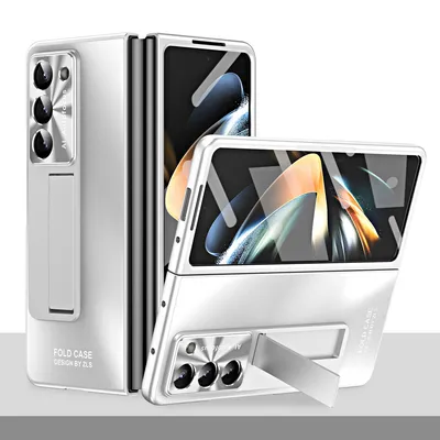 Obrázek produktu pro Pouzdro na Samsung Galaxy Z Fold 5 galvanizované tvrdé PC pouzdro se stojánkem a ochranou displeje, objektivu Stříbro