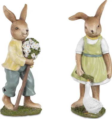 Produktbild von 2er Set Dekofiguren Oster Hasen H. 16,5-17cm aus Kunststein Formano