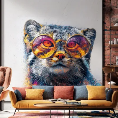 Manul mit Sonnenbrille im zweiten Design – Decords Wandtattoo, Produktansicht 1