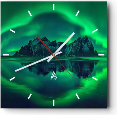 Produktbild von Wanduhr - Quadrat - Glasuhr - Berg Gletscher Wasser - 30x30cm - Schleichendes Uhrwerk - Lautlos - zum Aufhängen bereit - Dekoration Modern - Wanddekoration aus Glas - C3AC30x30-4012