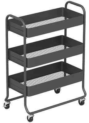 Obrázek produktu pro Mobilní vozík do kuchyně s 3 koši a 4 kolečky | Barva: černá | Rozměry: 34 x 64,5 x 87 cm