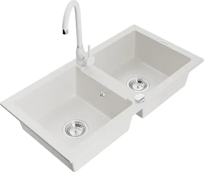 Image de Mexen Mario Évier 2 cuves en granit avec mitigeur Telma, blanc - 6504-20-670200-20