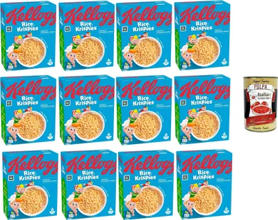 Produktbild von Kellogg's Rice Krispies (12 x 360 g) – geröstete Cerealien mit herzhaftem Crunch – knusprig gepuffter Reis für maximalen Frühstücks-Spaß + Italian Gourmet polpa 400g
