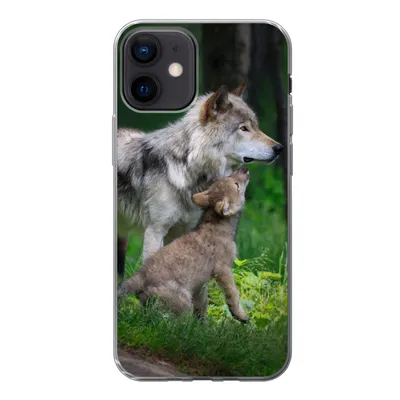 Produktbild von MuchoWow® Handyhülle Schutzhülle Hülle für iPhone 12 Wolf - Baby - Wald Silikon Softcase Handy Hülle - Schutzhülle