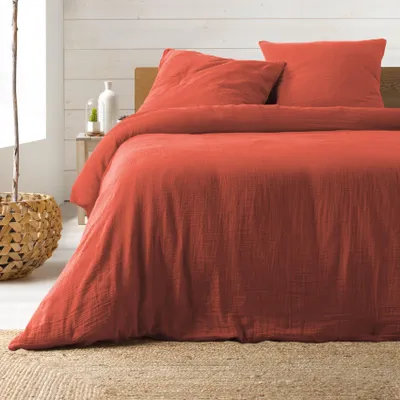 Image de Parure de lit - Douceur d'Intérieur - ANGELIA - Gaze de coton - 240 x 220 cm - rouge