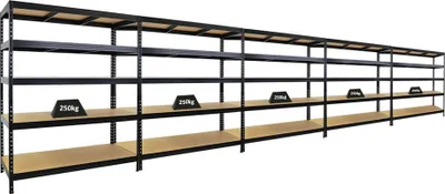 Produktbild von Mega Deal | 5x Schwerlastregal Rivet | HxBxT 180x150x60 cm | Fachlast 250kg | Schwarz