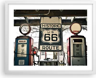 Produktbild von Gerahmtes Poster - Weißer Rahmen - Straße alt 66 USA - 50x40 cm - Wand Bild - Wanddeko - Wandbilder - Kunstposter - Wandposter - Bilderrahmen - Bilder - Kunstdruck - Wandbild - P2WAA50x40-3573