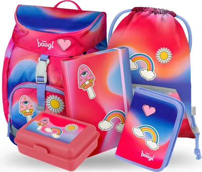 Produktbild von BAAGL Airy Hippie Rucksack-Set 5tlg: Rucksack, Federmäppchen, Turnbeutel, Heftmappe, Brotdose