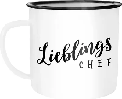 Produktbild von Emaille Tasse Becher Lieblingschef Geschenk Chef Arbeit Büro Vorgesetzter Kaffeetasse Moonworks® weiß-schwarz unisize