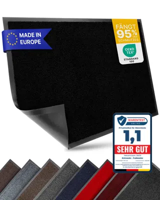 Produktbild von Entrando Fußmatte 60x90 cm in Schwarz - Rutschfeste Schmutzfangmatte für innen und außen - ideal für Haustür, Flur, Balkon, Terrasse - Carpet Fußabtreter Türmatte Schuhabstreifer Fußabstreifer Fußmatten Schmutzmatte Schuhmatte Türvorleger Doormat Fussabstreifer Teppich für draußen Fussmatten für den Aussenbereich Fussmatten